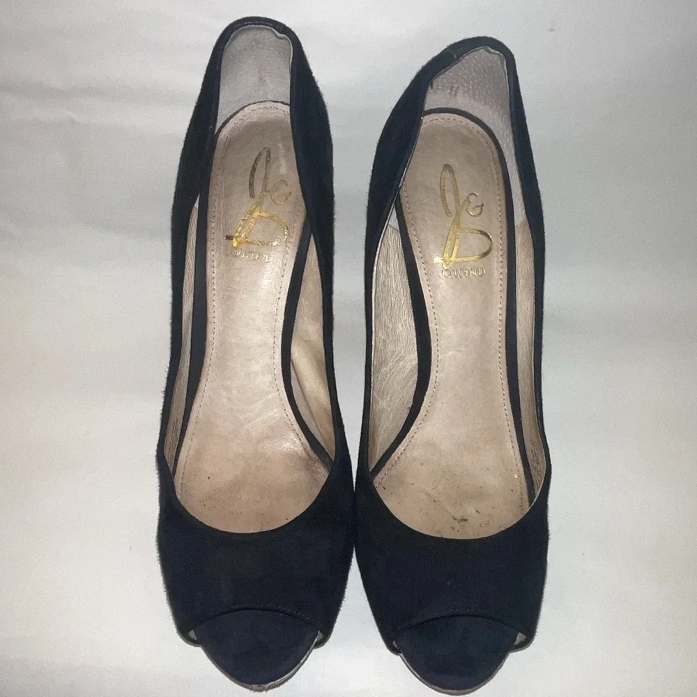Joan & David Black Suede Platform‎ Peep Toe Python High Heel Size 8.5M
